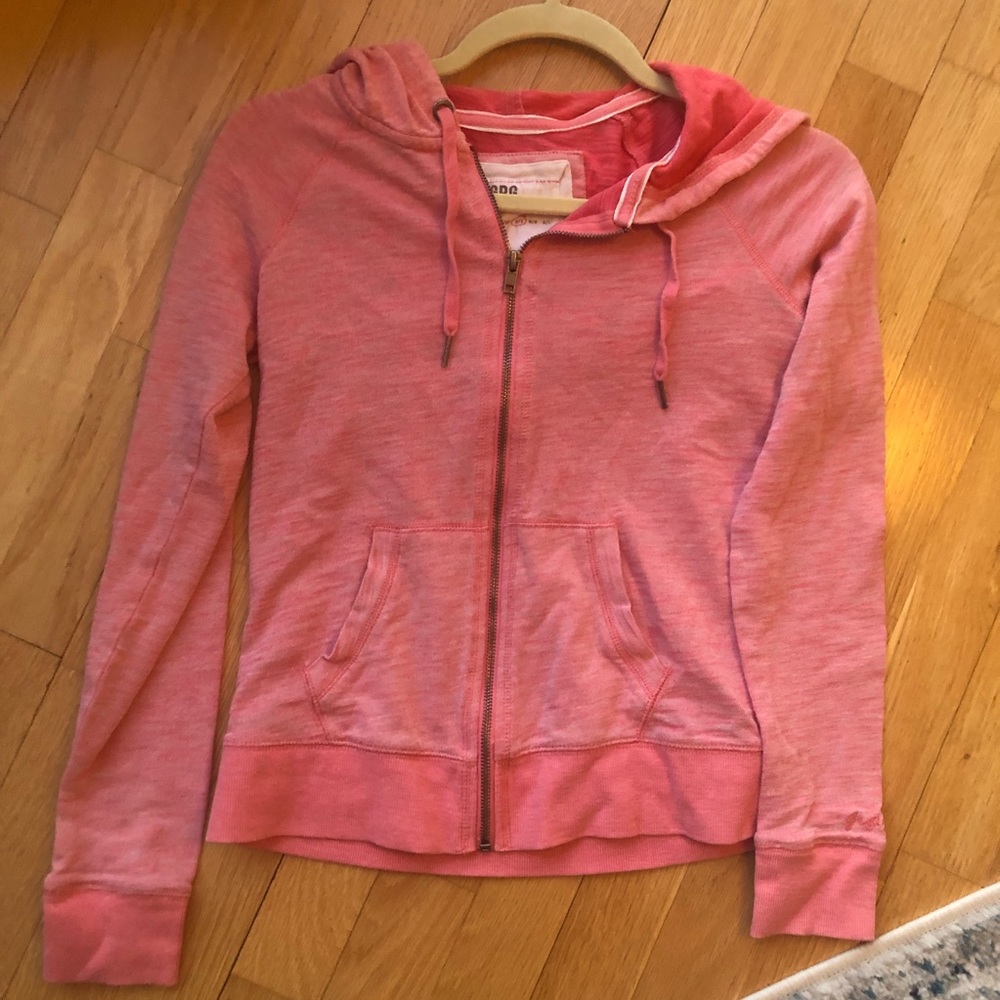 Coral Pink Zip Front Hoodie